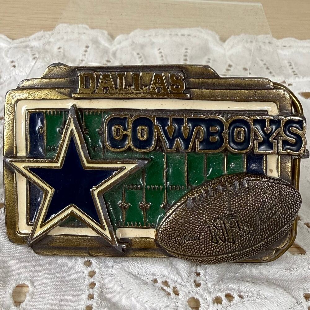 Vintage 90s NFL Dallas Cowboys Football Enamel Belt Buckle Great American
